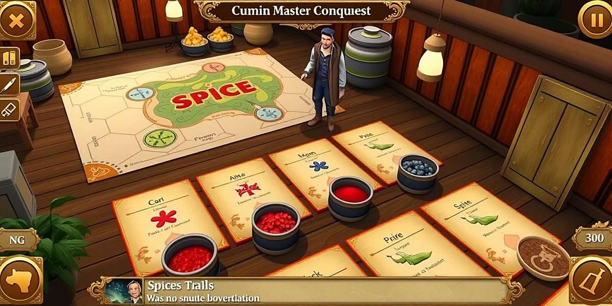 Cumin Master Conquest Gameplay Screenshot Cumin Master Conquest gameplay showing a spice market with traders and various spices